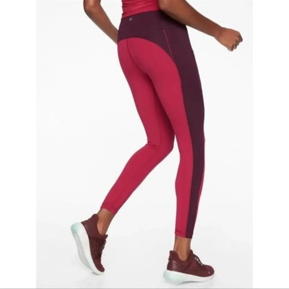 Athleta All In Structure Colorblock 7/8 Leggings XS Contrast Auberge Red Pink